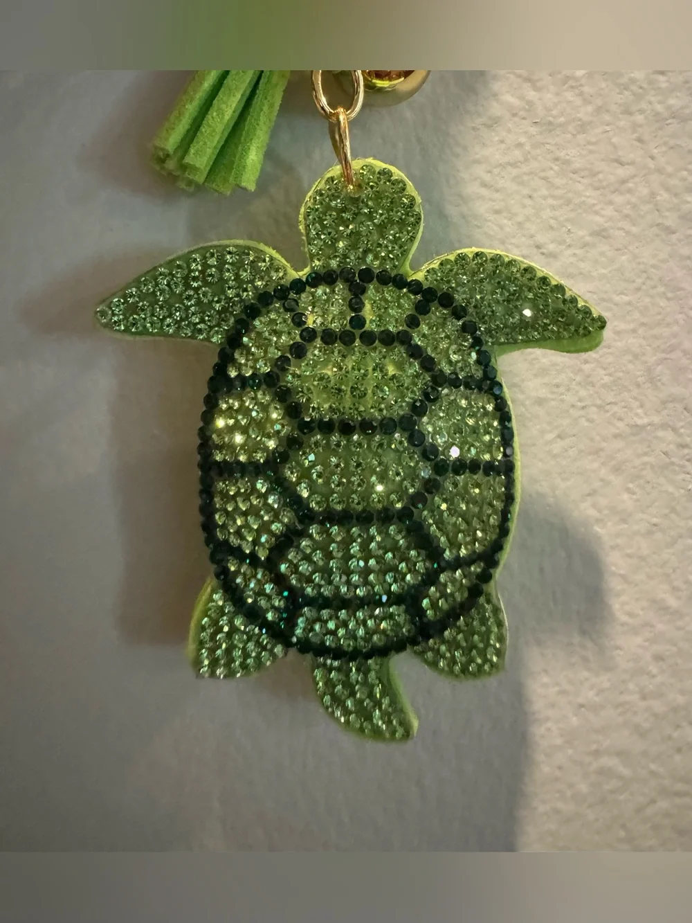Green Turtle Rhinestone Gold-Tone Keychain Bag Charm